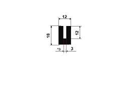 PROFIL TVAR U EPDM 60°ShA 26064 - Tvar "U" 18x12/3 mm, guma EPDM, -40°C/+100°C