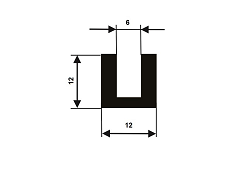 PROFIL TVAR U NBR 60°ShA 26078 - Tvar "U" výška 12 mm, šírka 12/U6 mm