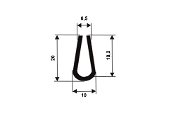 PROFIL TVAR U EPDM 60°ShA 26060 - Tvar "U" 20x10/6,5mm, guma EPDM, -40°C/+100°C