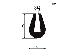 PROFIL TVAR U EPDM 70°ShA 29504 - Tvar "U" 20x25/U6/2 mm, guma EPDM, -40°C/+100°C