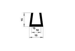 PROFIL TVAR U EPDM 70°ShA 26008 - Tvar "U" 15 x 15/10 mm, guma EPDM, -40°C/+100°C