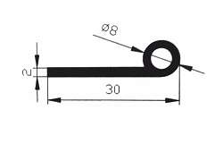 PROFIL TVARU P, EPDM 70°Sh 26058 - Bez kovovej výstuže, čierny, (-40°C/+100°C)