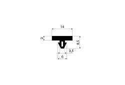 PROFIL "T" EPDM 60°ShA - Tvar "T" s dutinkou 8,5x14/6mm, guma EPDM, -40°C/+100°C