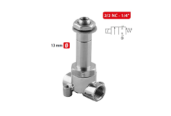 X2F 2/2 NC/SS - SOLENOID PRE KVAPALINY - NC nerezový, normálne zatvorený priem. 13 mm, 50 bar/60-510L/hod.