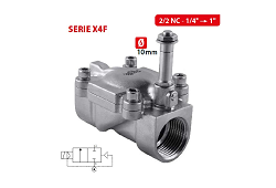 X4F -2/2 NC ELEKTROMAGNETICKÝ SS VENTIL SERVO-ASIST - Membránový v nereze, zatvorený, bez solenoidu IG 1/4 až 1" - 24V/220V AC/DC 0,15 až 25 Bar
