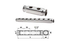 ROZVODNÁ KOCKA DABL SS304L PN 10 - Obojstranná so vstupom 2x IG 1" výstup IG 1/2" (4 až 12)